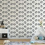 Tapisserie murale - Soccer - Symmetrical black-and-white soccer balls on a beige background