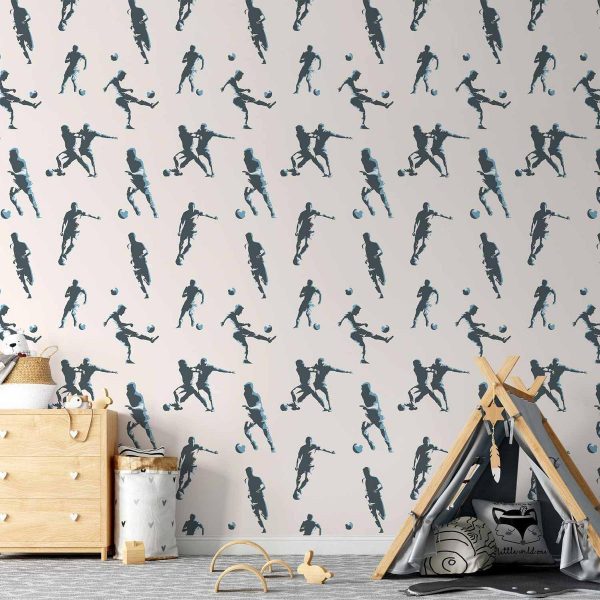 Tapisserie murale - Traces and Balls - Black-and-white soccer motifs on a beige background Tapisserie murale - Traces and Balls - Black-and-white soccer motifs on a beige background
