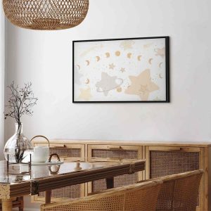 Tableau - Fairy-Tale Galaxy - Phases of the Moon in Yellow Tones Among Stars in Beige and Ash Colors with Stardust