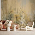 Papier peint - A touch of summer - floral motif with a meadow full of yellow flowers and grasses