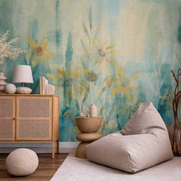 Papier peint - A touch of summer - floral motif with a meadow of flowers in blue tones Papier peint - A touch of summer - floral motif with a meadow of flowers in blue tones