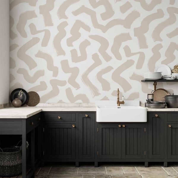 Papier peint - Abstract composition - beige patterns in shapes on a white background