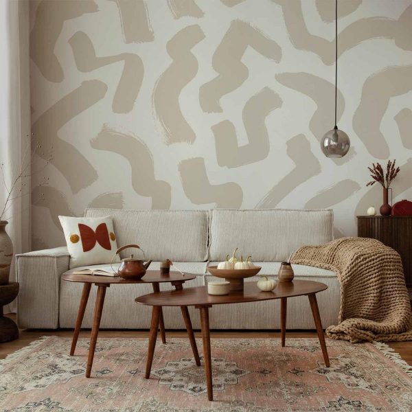 Papier peint - Abstract composition - beige patterns in shapes on a white background Papier peint - Abstract composition - beige patterns in shapes on a white background