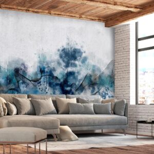 Papier peint - Abstract wave - minimalist composition with blue pattern