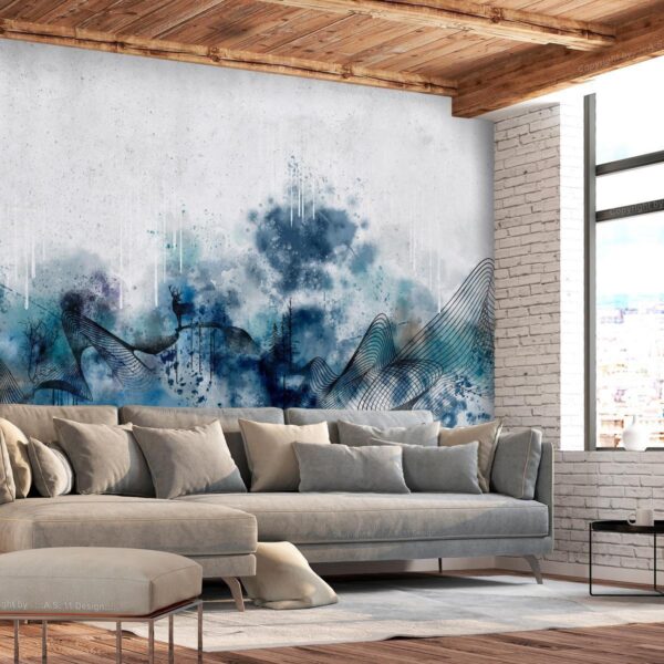 Papier peint - Abstract wave - minimalist composition with blue pattern