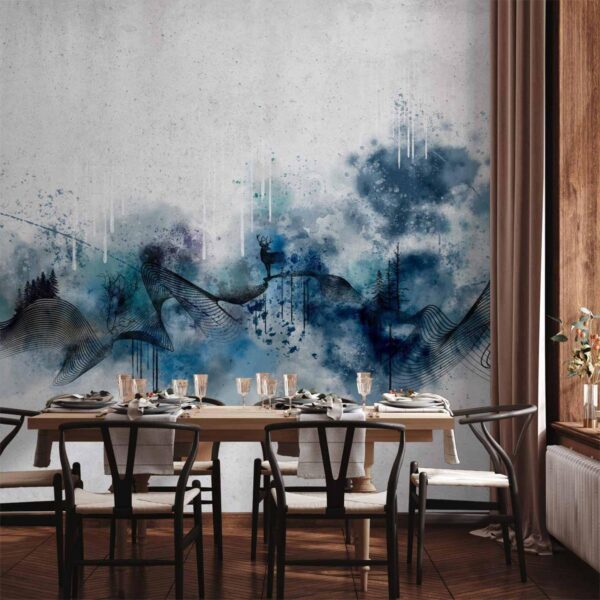 Papier peint - Abstract wave - minimalist composition with blue pattern