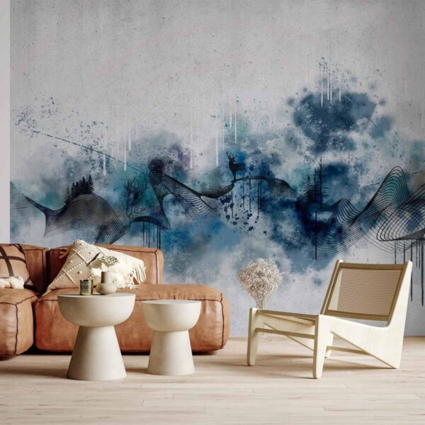Papier peint - Abstract wave - minimalist composition with blue pattern Papier peint - Abstract wave - minimalist composition with blue pattern