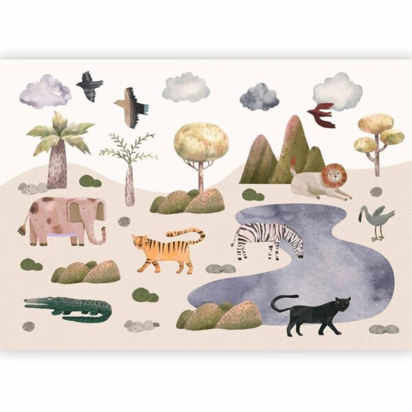 Papier peint - Africa for Toddlers - Savannah Animals in Pastel Colours