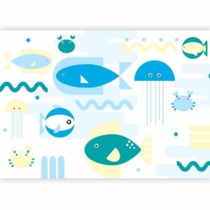 Papier peint - Animals in the sea - geometric blue fish in water for kids