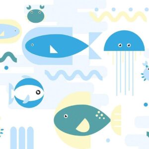 Papier peint - Animals in the sea - geometric blue fish in water for kids