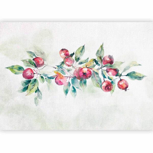 Papier peint - Apple branch - landscape with a plant and red apples on a white background