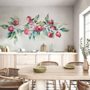 Papier peint - Apple branch - landscape with a plant and red apples on a white background