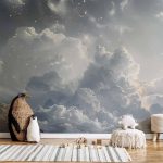 Papier peint - Astral Calm: Stars Scattered Over Delicate Clouds