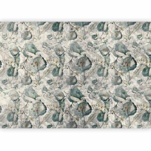 Papier peint - Autumn souvenirs - cool grey floral pattern with leaves