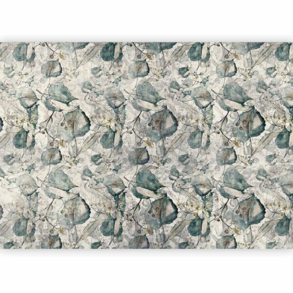 Papier peint - Autumn souvenirs - cool grey floral pattern with leaves