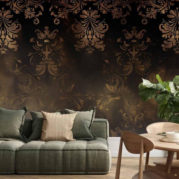 Papier peint - Baroque Ornaments in Patinated Gold and Browns: Retro Motif Papier peint - Baroque Ornaments in Patinated Gold and Browns: Retro Motif