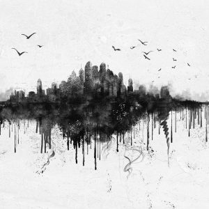Papier peint - Big city - abstract city skyline in black watercolour style