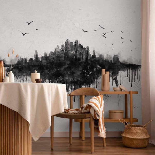 Papier peint - Big city - abstract city skyline in black watercolour style