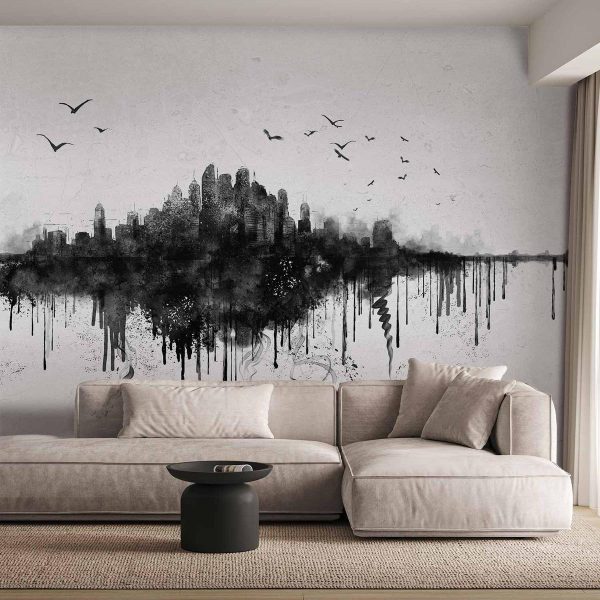 Papier peint - Big city - abstract city skyline in black watercolour style Papier peint - Big city - abstract city skyline in black watercolour style