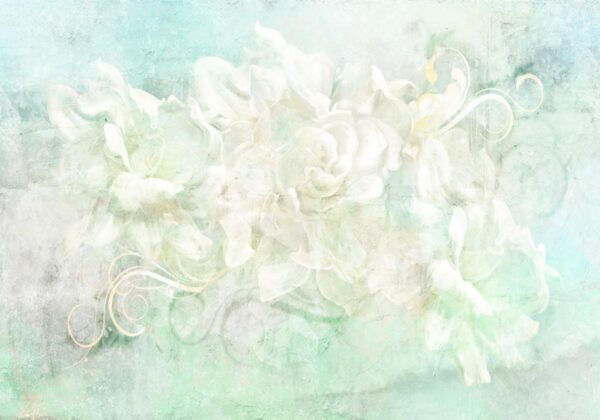 Papier peint - Blossoming among pastels - abstract with floral motif and patterns