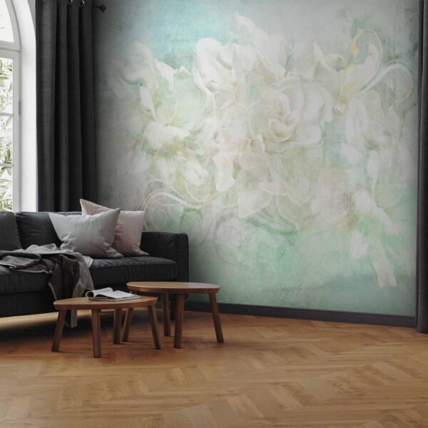 Papier peint - Blossoming among pastels - abstract with floral motif and patterns Papier peint - Blossoming among pastels - abstract with floral motif and patterns