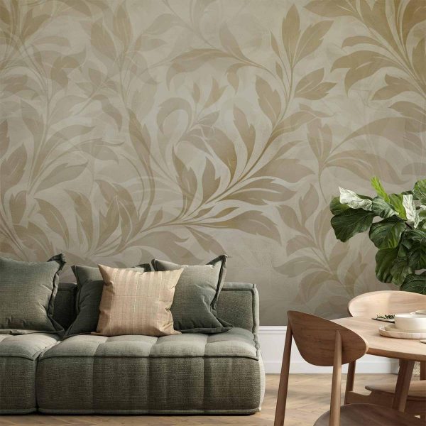 Papier peint - Botanical Motif with Leaves and Vines in Sand Colors Papier peint - Botanical Motif with Leaves and Vines in Sand Colors