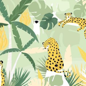 Papier peint - Cheetahs in the jungle - landscape with animals in the tropics for children