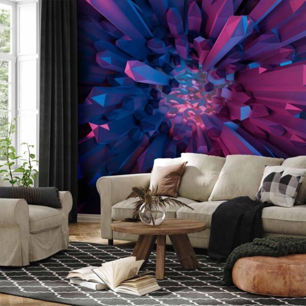 Papier peint - Crystal - geometric fantasy with 3D elements in purple tones Papier peint - Crystal - geometric fantasy with 3D elements in purple tones