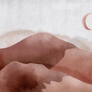 Papier peint - Desert landscape - desert landscape with moon and sunrise