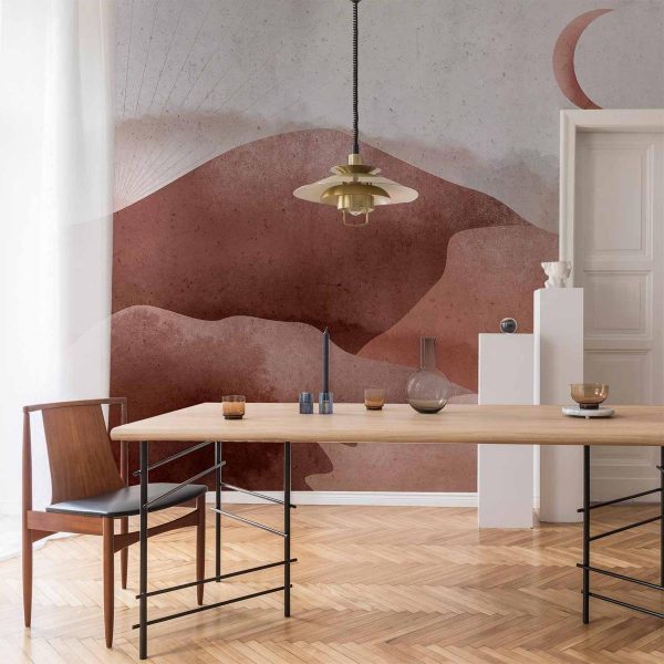 Papier peint - Desert landscape - desert landscape with moon and sunrise Papier peint - Desert landscape - desert landscape with moon and sunrise