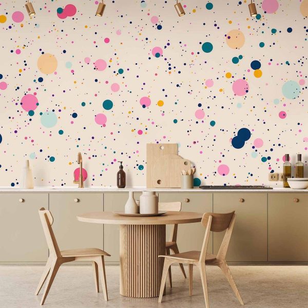 Papier peint - Dots Speckles and Splatters Multicolored Cheerful Pattern on a Light Pink Background