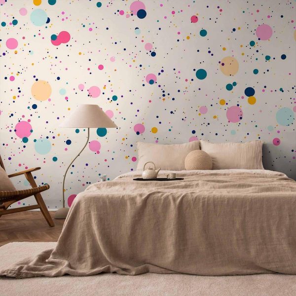 Papier peint - Dots Speckles and Splatters Multicolored Cheerful Pattern on a Light Pink Background Papier peint - Dots Speckles and Splatters Multicolored Cheerful Pattern on a Light Pink Background