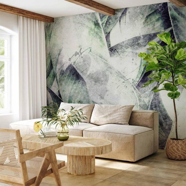 Papier peint - Eclectic jungle - plant motif with exotic leaves with texture Papier peint - Eclectic jungle - plant motif with exotic leaves with texture