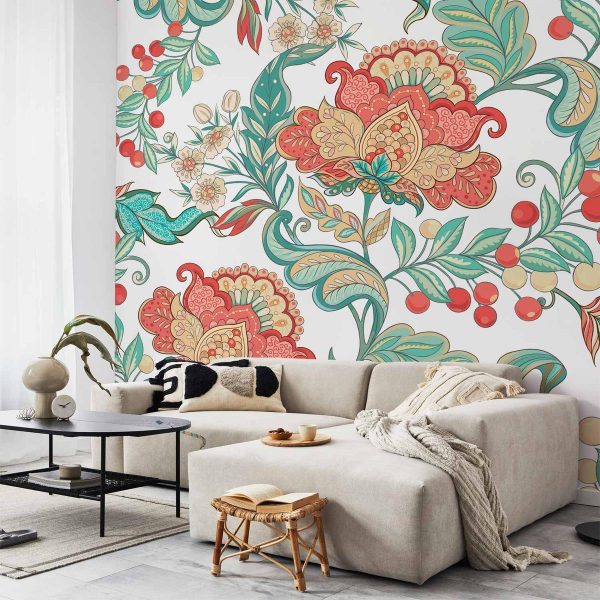 Papier peint - Ethnic vegetation - plant motif with ornaments in coloured flowers Papier peint - Ethnic vegetation - plant motif with ornaments in coloured flowers