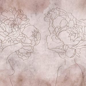 Papier peint - Floristic abstraction - lineart style silhouettes of people with flowers