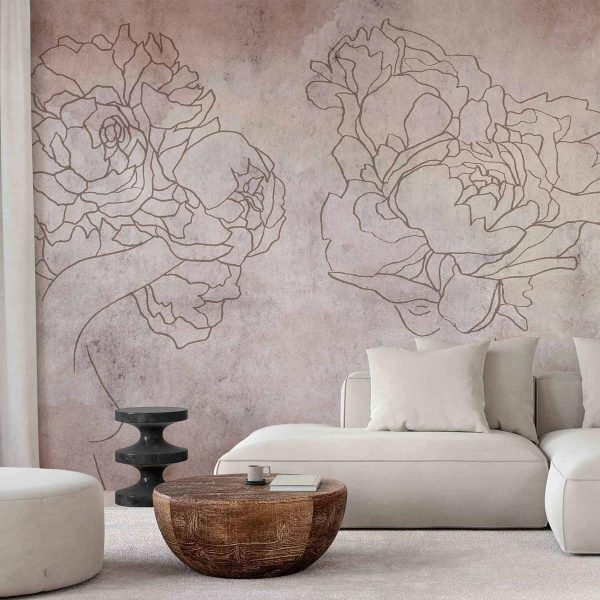 Papier peint - Floristic abstraction - lineart style silhouettes of people with flowers Papier peint - Floristic abstraction - lineart style silhouettes of people with flowers