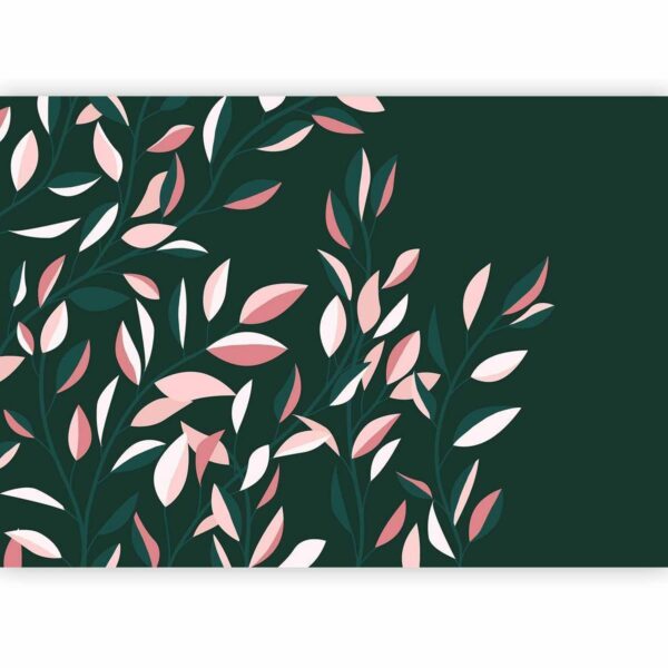 Papier peint - Flowering vine - minimalist climbing leaves on a green background