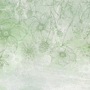 Papier peint - Flowery meadow - nature with field flowers lineart on green background