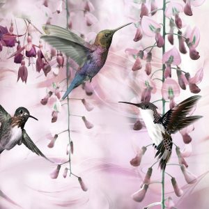 Papier peint - Flying Hummingbirds (Pink)