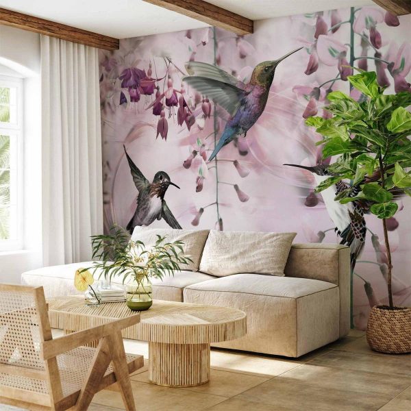 Papier peint - Flying Hummingbirds (Pink) Papier peint - Flying Hummingbirds (Pink)