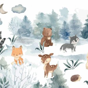 Papier peint - Forest Games - Animals in a Forest Painted in Watercolours