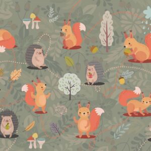 Papier peint - Friends from the forest - colourful forest with mushrooms and animals for children
