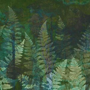 Papier peint - Green abstraction in the forest - fern leaves in the trunks with patterns
