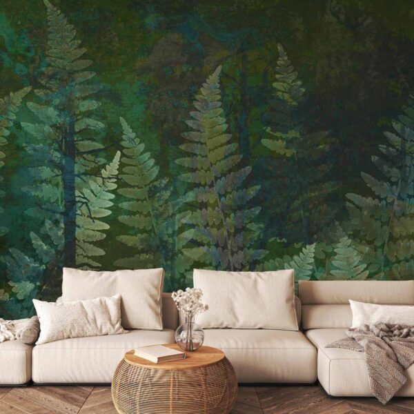Papier peint - Green abstraction in the forest - fern leaves in the trunks with patterns Papier peint - Green abstraction in the forest - fern leaves in the trunks with patterns