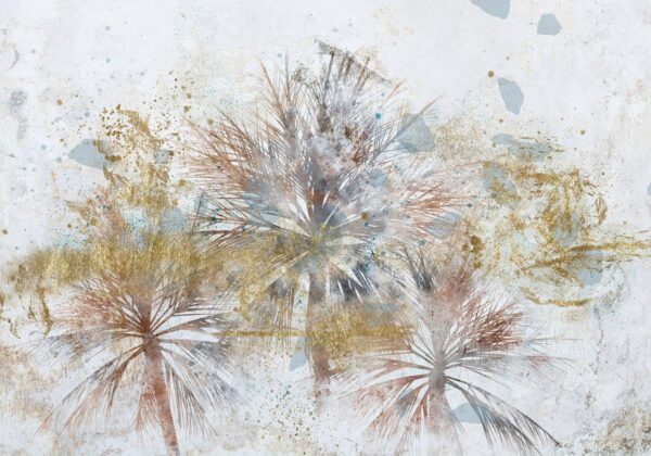 Papier peint - Grey palms - plant motif in an abstract composition with patterns