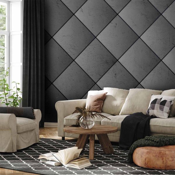 Papier peint - Grey symmetry - geometric pattern in concrete pattern with black joints Papier peint - Grey symmetry - geometric pattern in concrete pattern with black joints