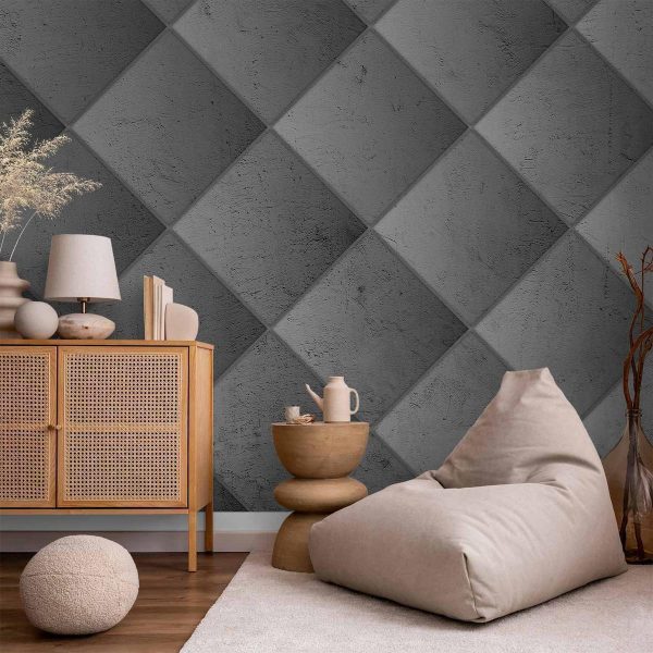 Papier peint - Grey symmetry - geometric pattern in concrete pattern with light joints Papier peint - Grey symmetry - geometric pattern in concrete pattern with light joints