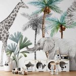 Papier peint - Jungle Animals Wallpaper for Children's Room in Cartoon Style