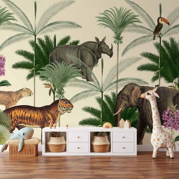 Papier peint - Jungle Land With Animals in the Style of Old Engravings