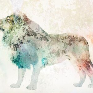 Papier peint - King of the animals - lion on a solid textured background with coloured accent